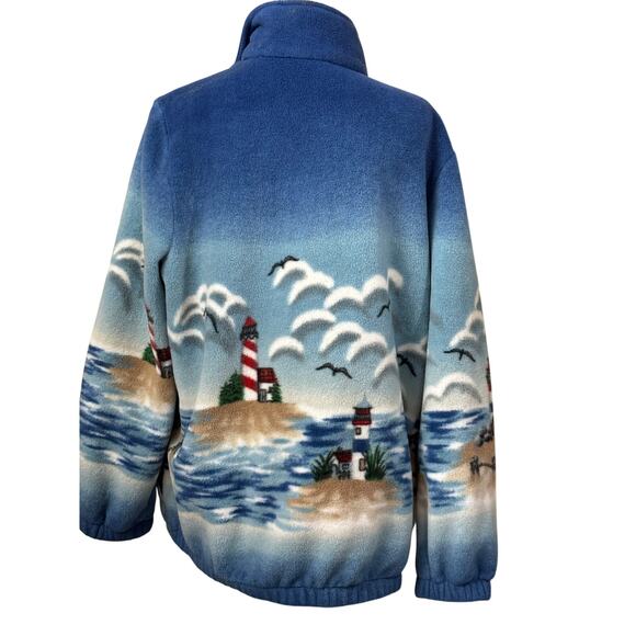 Vintage fleece lighthouse Jacket, blue, coastal grandma, nostalgic, seaside - Picture 3 of 5